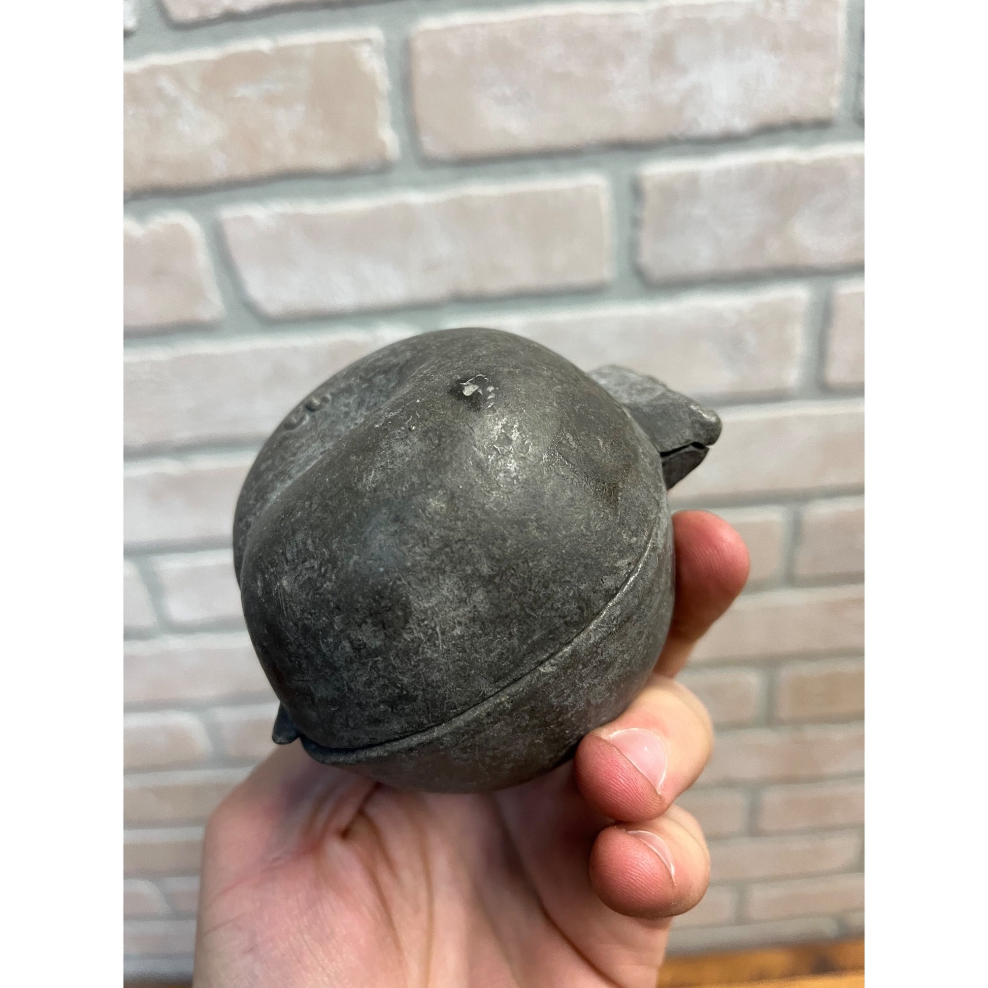 Antique Primitive Pewter Peach Fruit Ice Cream Mold Hinged Farmhouse Country