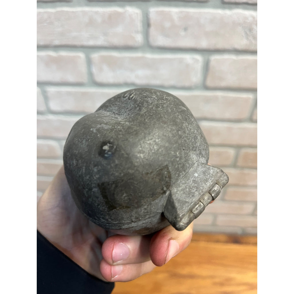 Antique Primitive Pewter Peach Fruit Ice Cream Mold Hinged Farmhouse Country