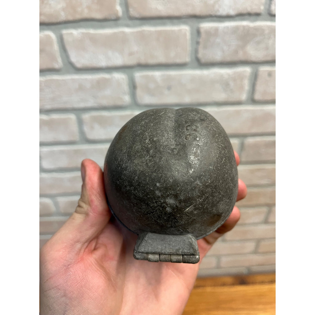 Antique Primitive Pewter Peach Fruit Ice Cream Mold Hinged Farmhouse Country