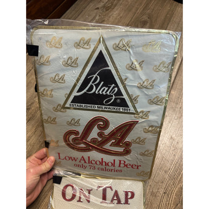 Vintage Blatz Beer Foil Tacker Sign L.A. Low Alcohol On Tap Bar Pub