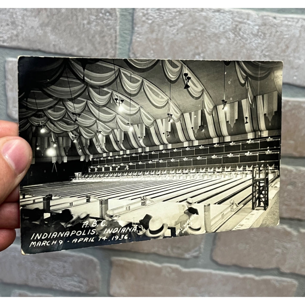 Postcard RPPC ABC Bowling Indianapolis Indiana 1936 Alley Lanes Pins
