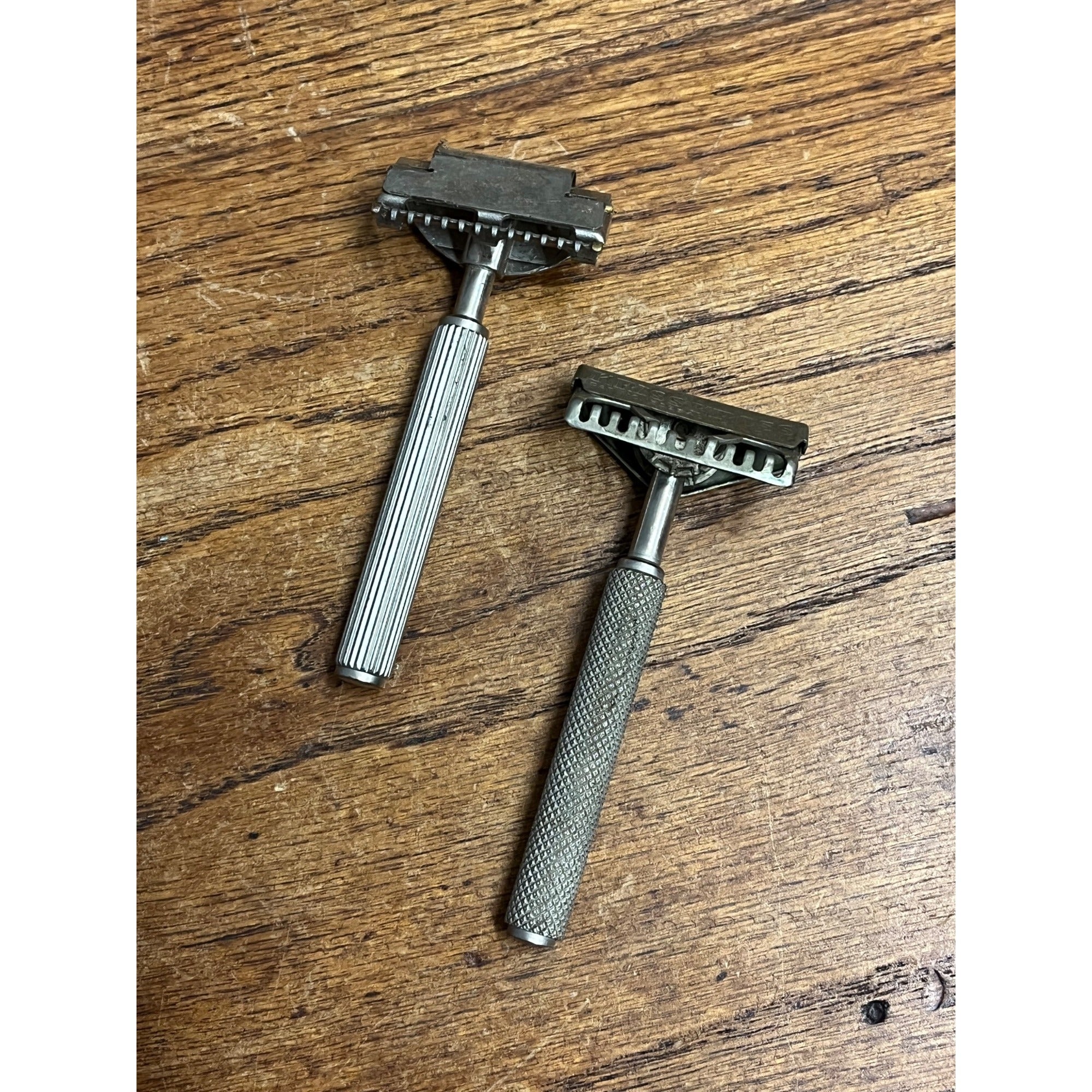 Vintage 1920s Raodes Kriss Kross Single Edge Slant Head Safety Razor Lot (2)