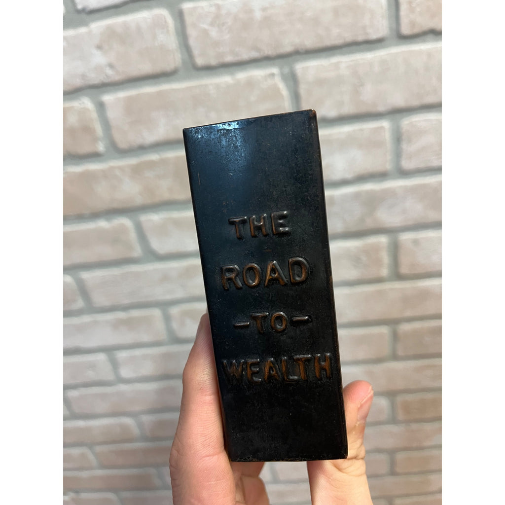 Vintage Early Road to Wealth Book Metal Coin Bank Footville Wisconsin - NO KEY