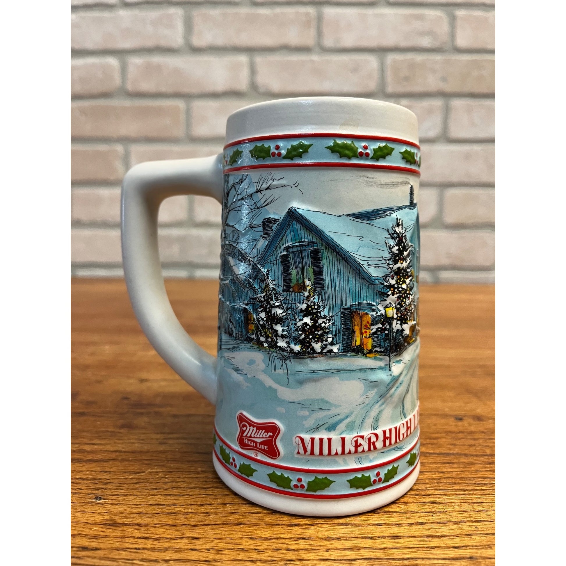 Vintage Miller High Life Ceramic Christmas Beer Stein Mug 1984 Horse & Sleigh Winter