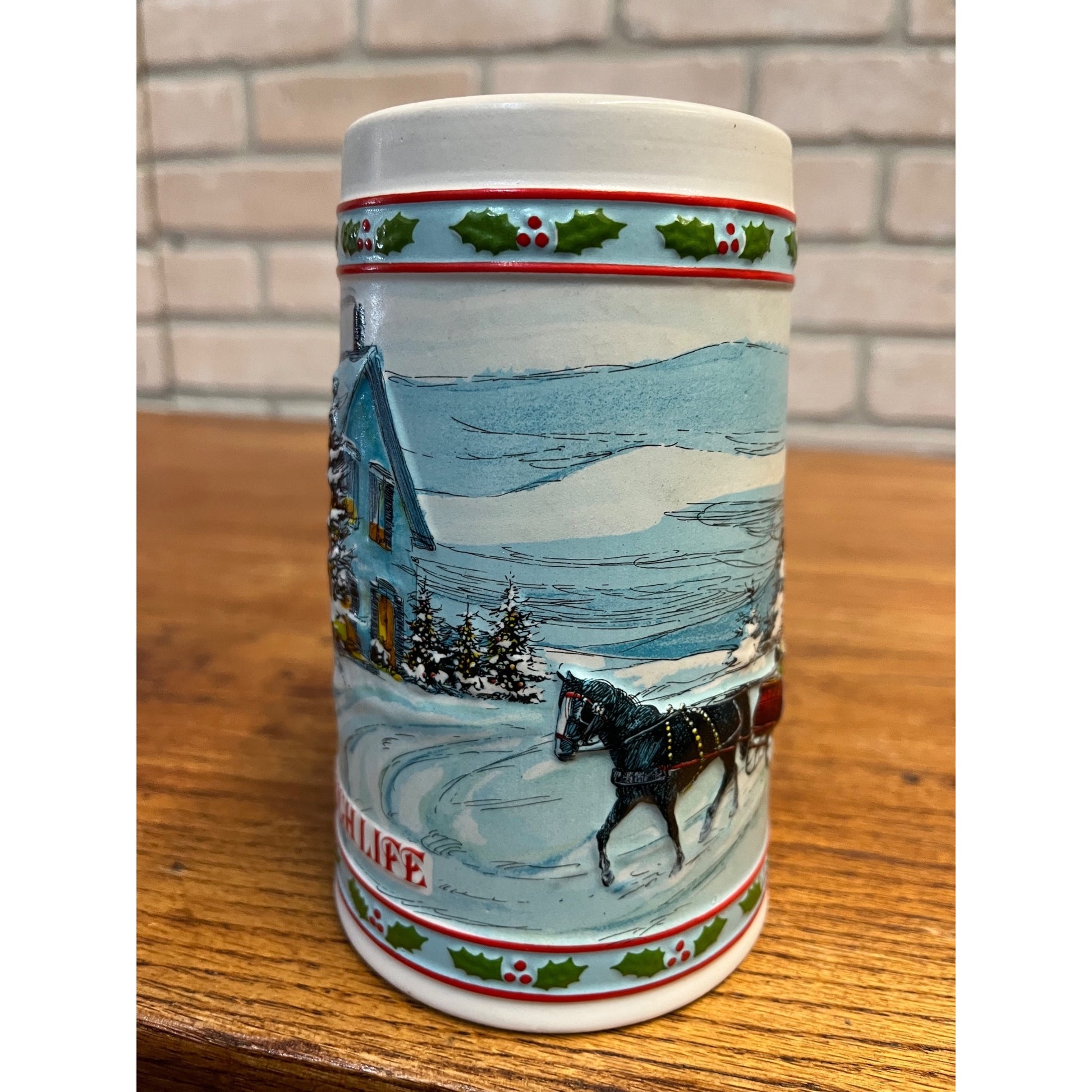 Vintage Miller High Life Ceramic Christmas Beer Stein Mug 1984 Horse & Sleigh Winter