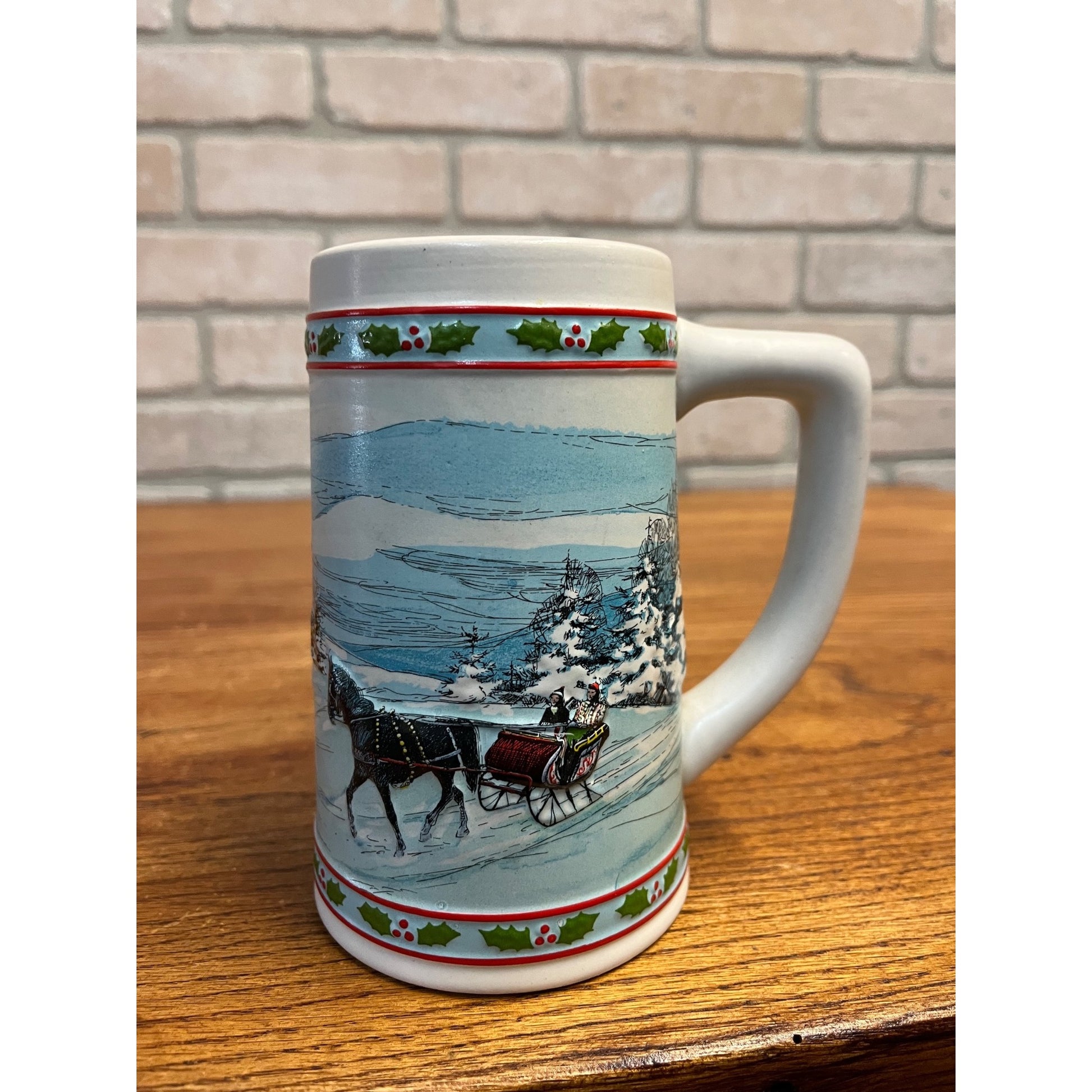 Vintage Miller High Life Ceramic Christmas Beer Stein Mug 1984 Horse & Sleigh Winter