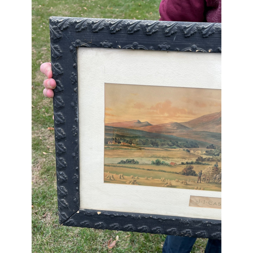 Antique c1880s J.I. Case Framed Advertising Lithograph Sign Poster Racine WI