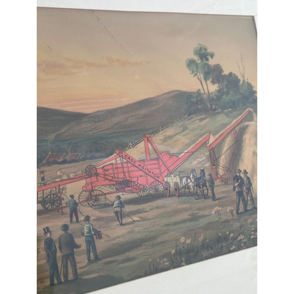 Antique c1880s J.I. Case Framed Advertising Lithograph Sign Poster Racine WI