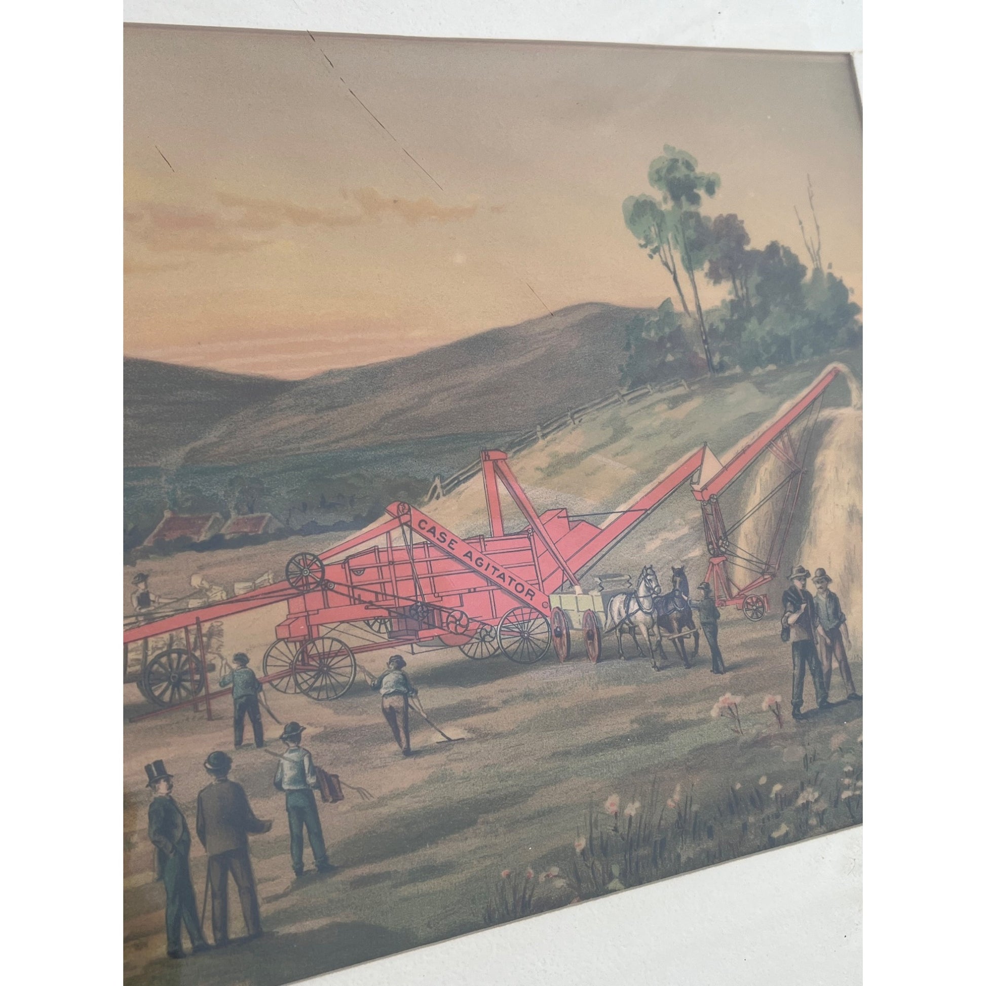 Antique c1880s J.I. Case Framed Advertising Lithograph Sign Poster Racine WI