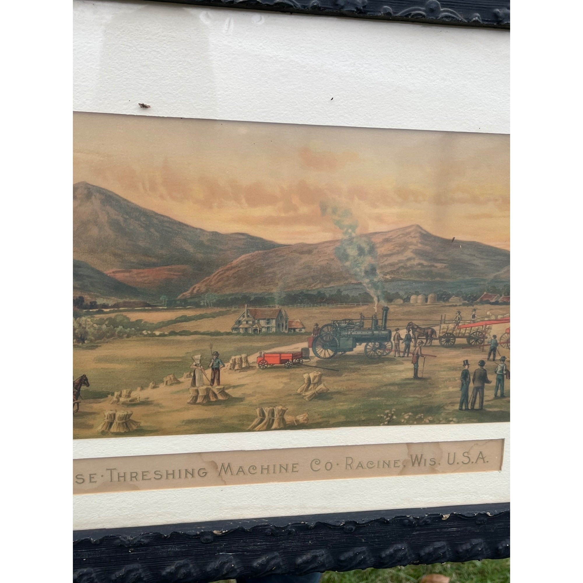 Antique c1880s J.I. Case Framed Advertising Lithograph Sign Poster Racine WI