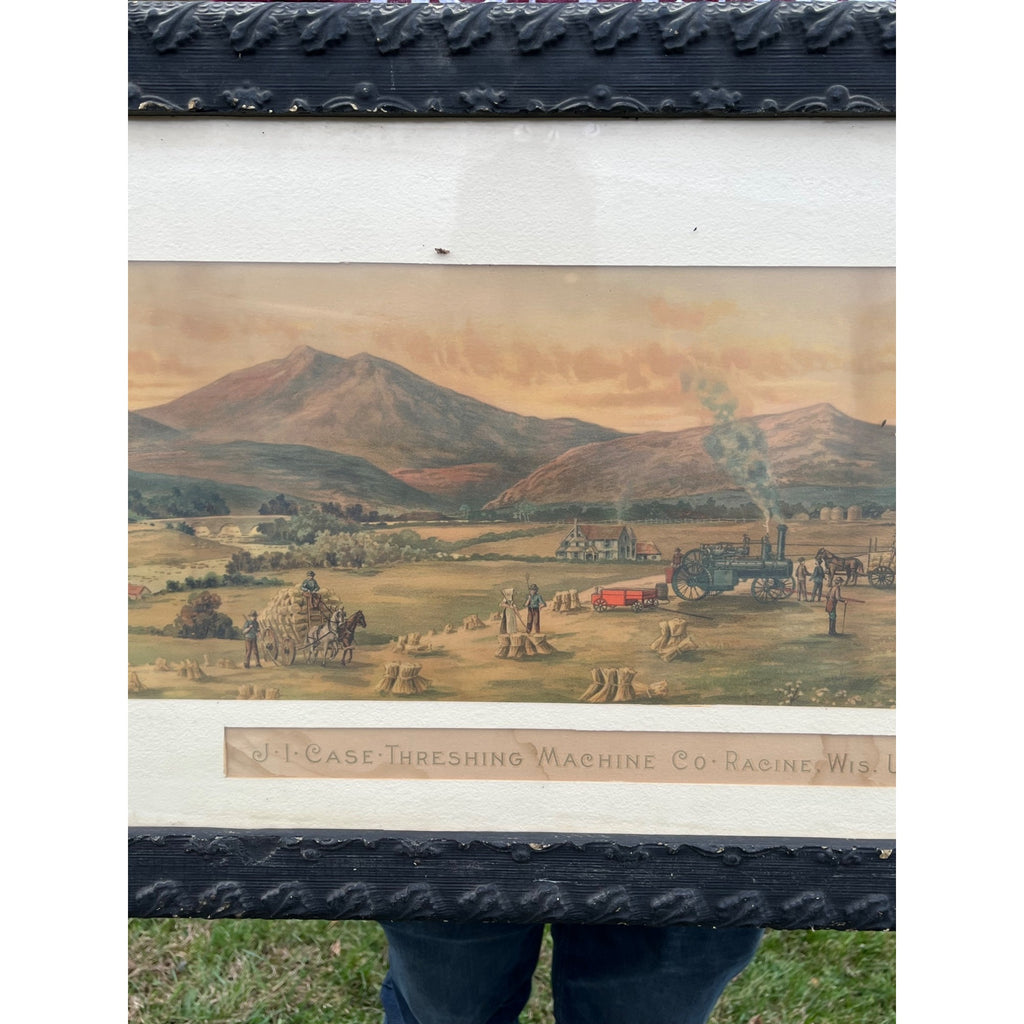 Antique c1880s J.I. Case Framed Advertising Lithograph Sign Poster Racine WI