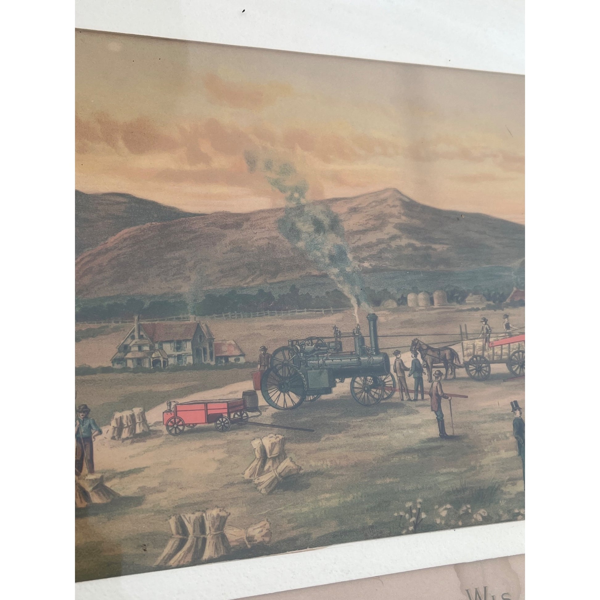 Antique c1880s J.I. Case Framed Advertising Lithograph Sign Poster Racine WI