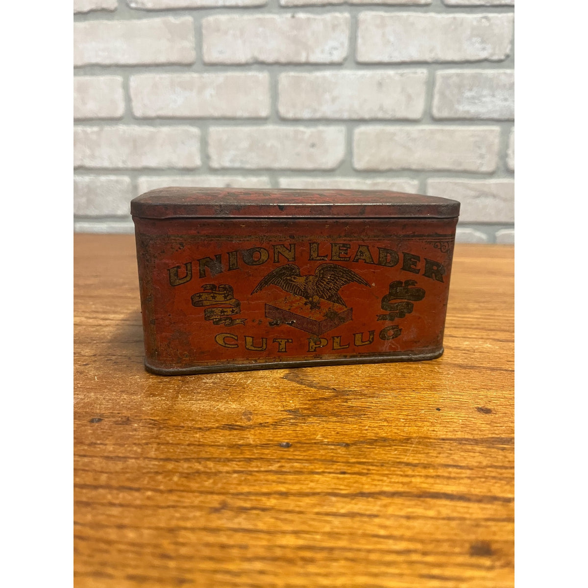 Vintage Union Leader Cut Plug Tobacco Tin Circa Early 1900s Collectible Metal Box