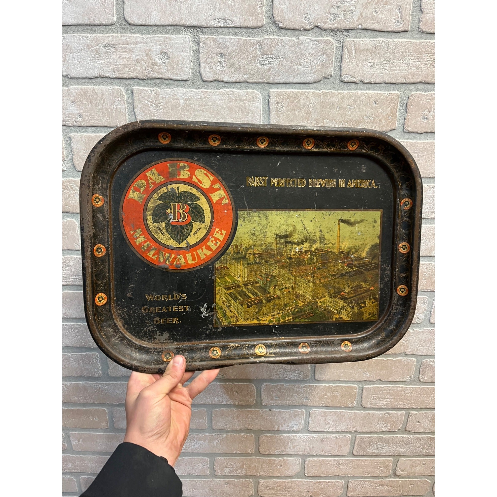 Antique Pre-Prohibition 1890s Pabst Beer Tray Blue Ribbon Milwaukee Wisconsin