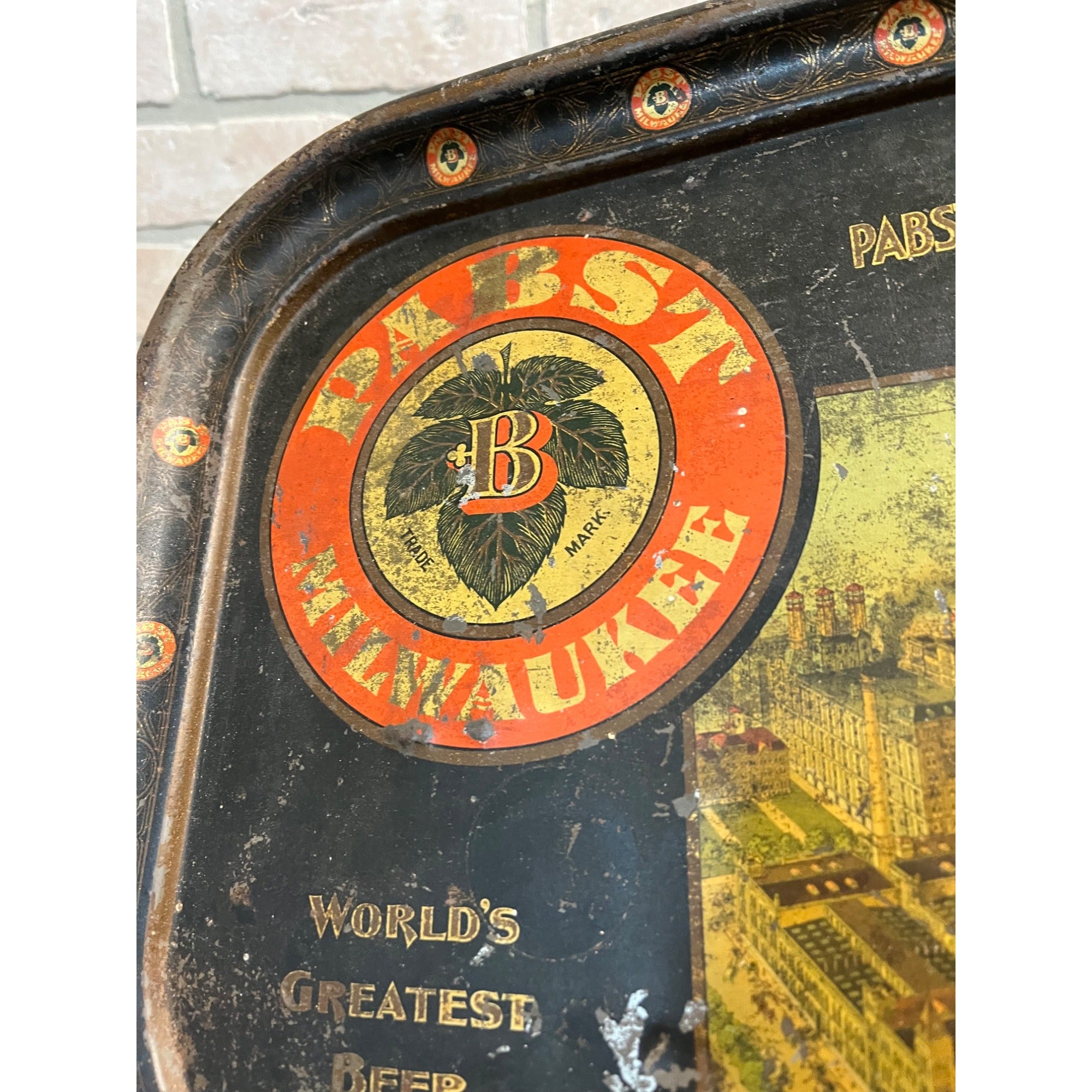 Antique Pre-Prohibition 1890s Pabst Beer Tray Blue Ribbon Milwaukee Wisconsin
