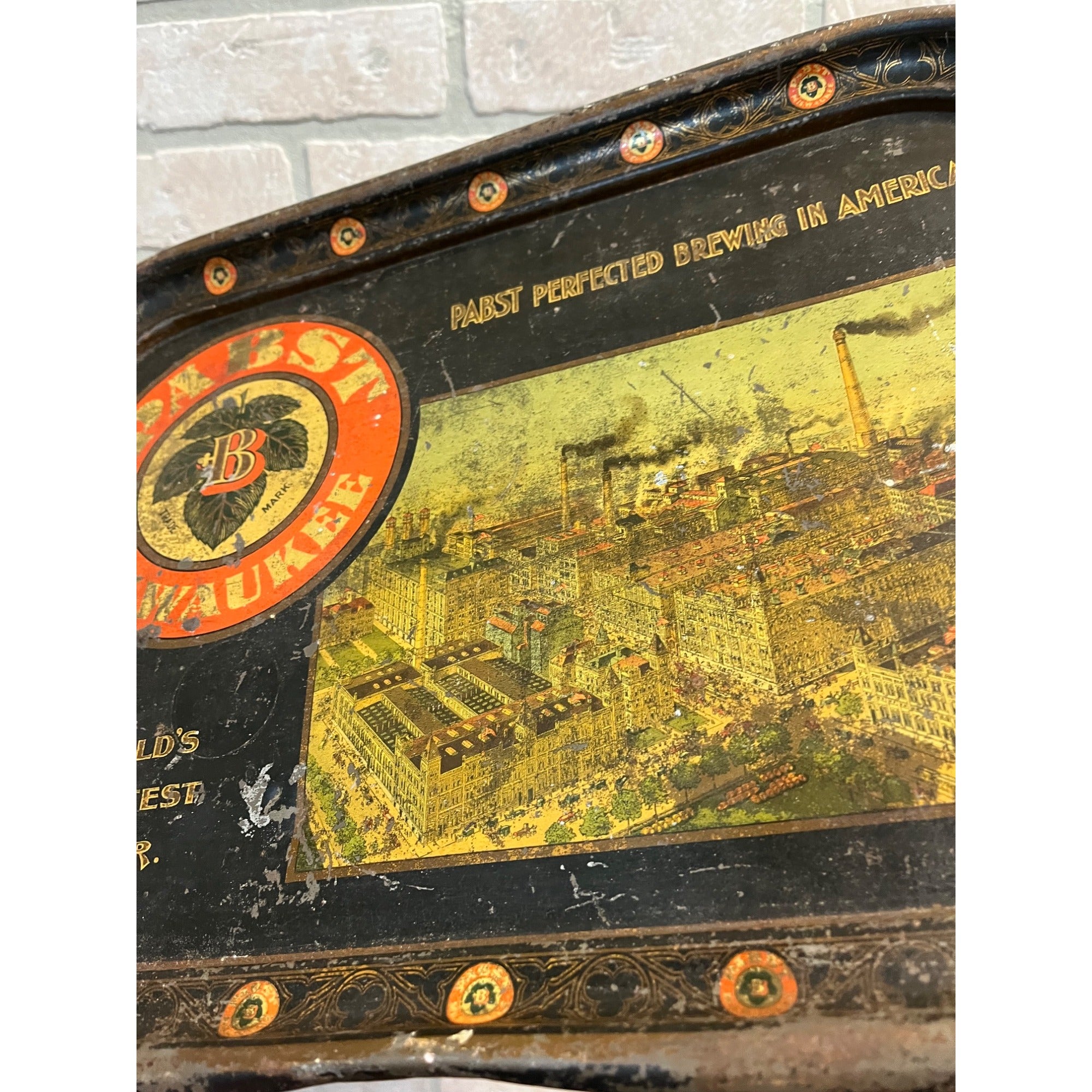 Antique Pre-Prohibition 1890s Pabst Beer Tray Blue Ribbon Milwaukee Wisconsin