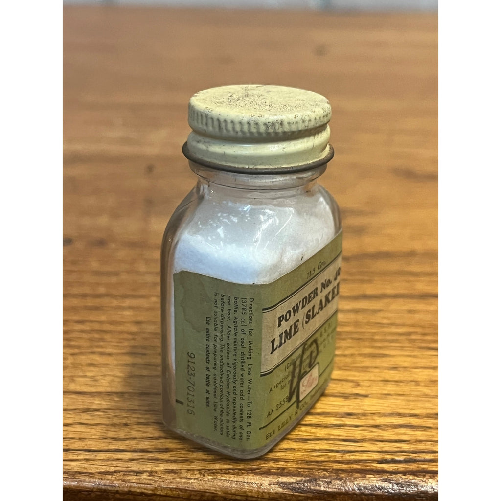 Vintage Eli Lilly Powder No 40 Lime Slaked USP Pharmacy Chemical Bottle Full