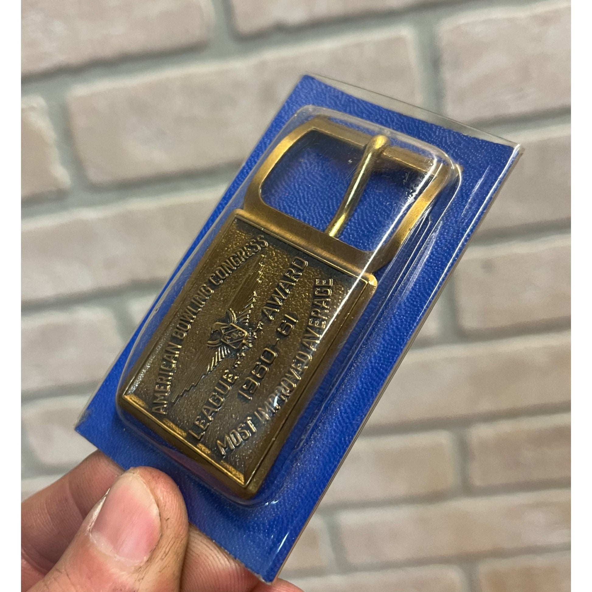 Vintage American Bowling League Award Collectible Brass Belt Buckle 1960-61
