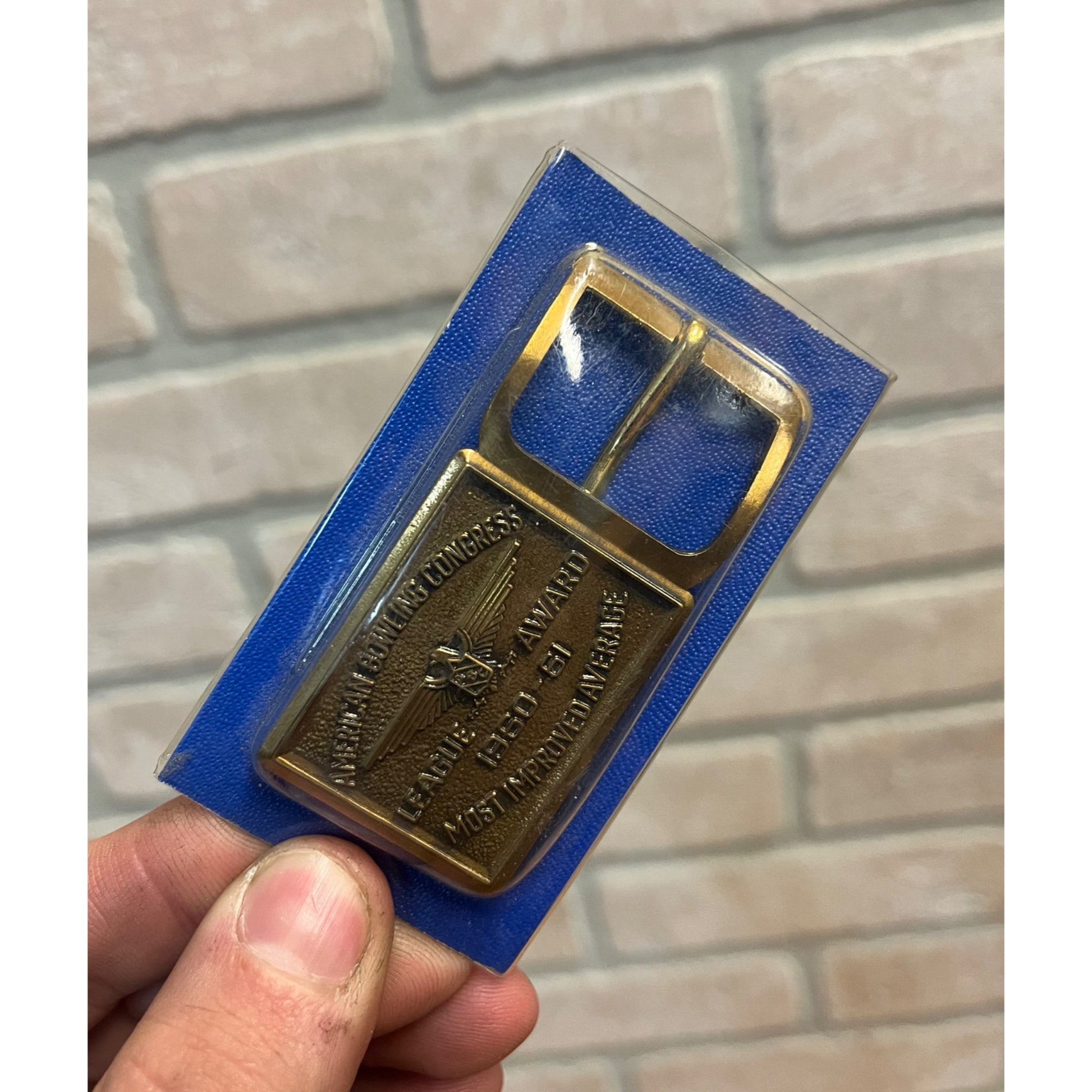 Vintage American Bowling League Award Collectible Brass Belt Buckle 1960-61