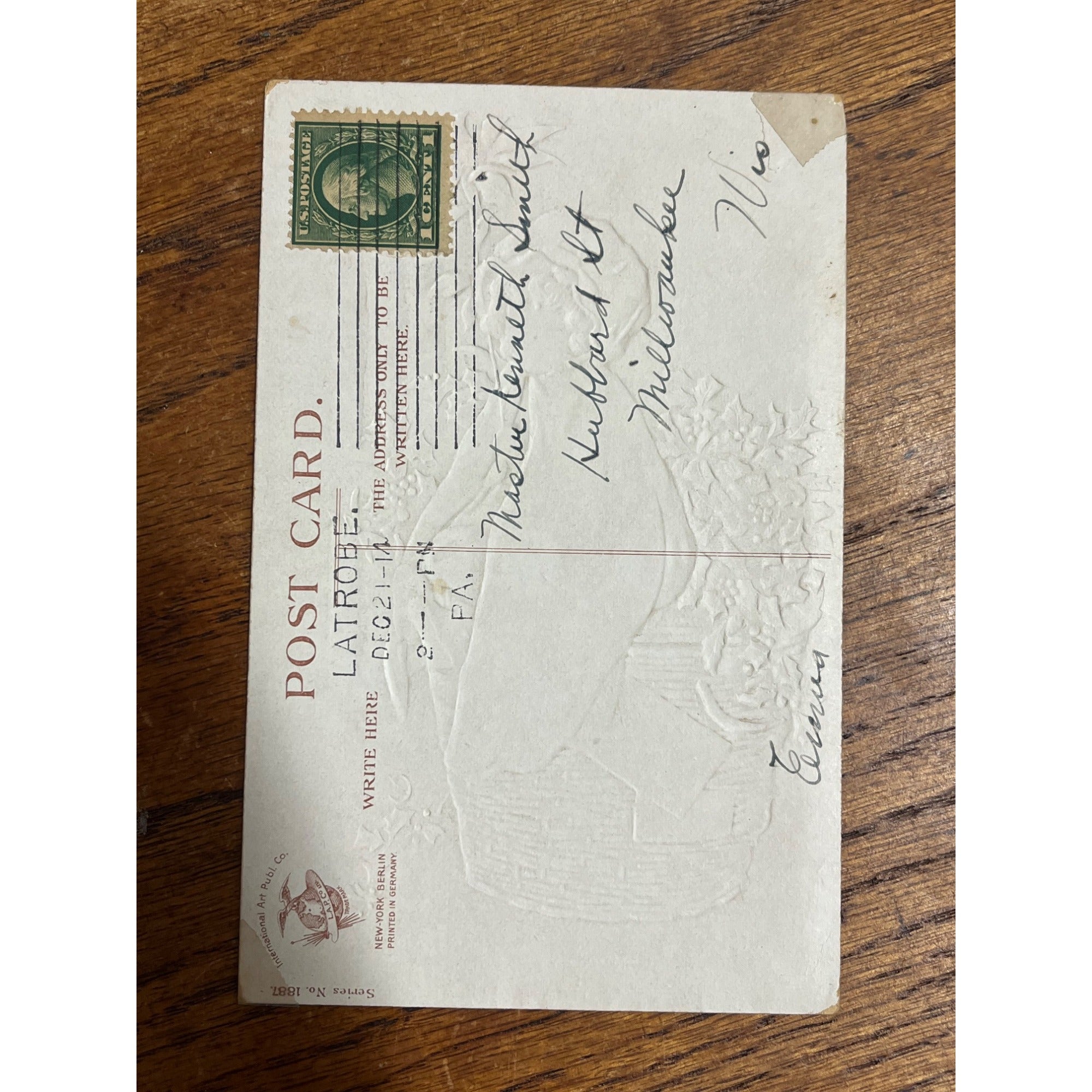 Vintage Ellen H. Clapsaddle Signed Christmas Postcard No. 1887 Girl in Basket