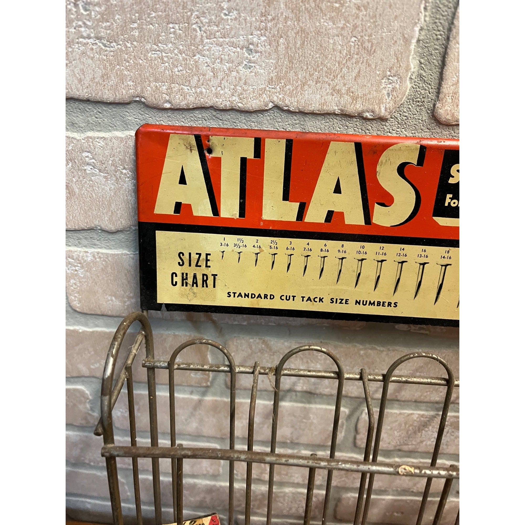 Vintage Atlas Tacks Hardware Store Display + Boxes Advertising Display Rack Sign