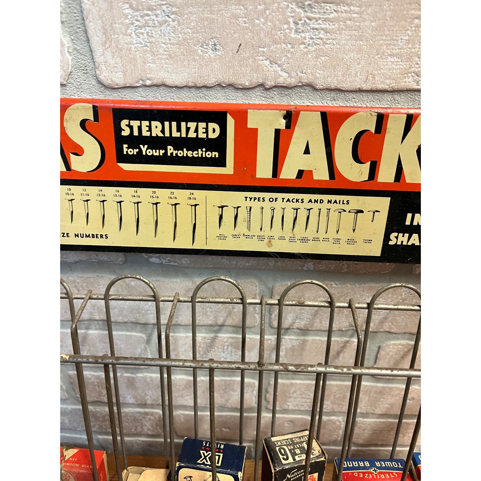 Vintage Atlas Tacks Hardware Store Display + Boxes Advertising Display Rack Sign