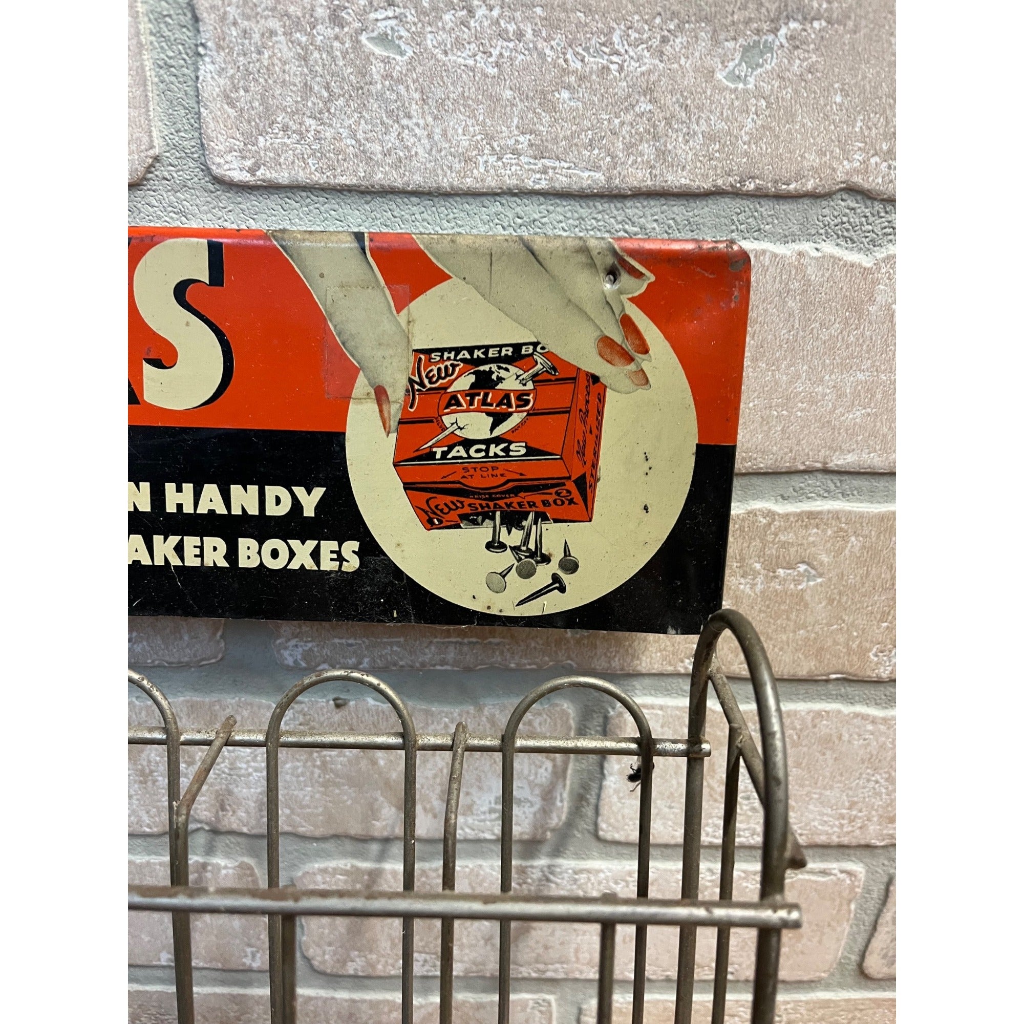 Vintage Atlas Tacks Hardware Store Display + Boxes Advertising Display Rack Sign
