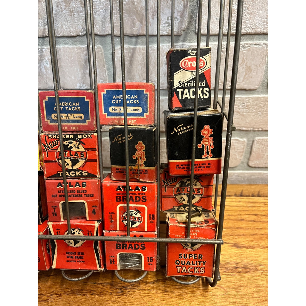 Vintage Atlas Tacks Hardware Store Display + Boxes Advertising Display Rack Sign