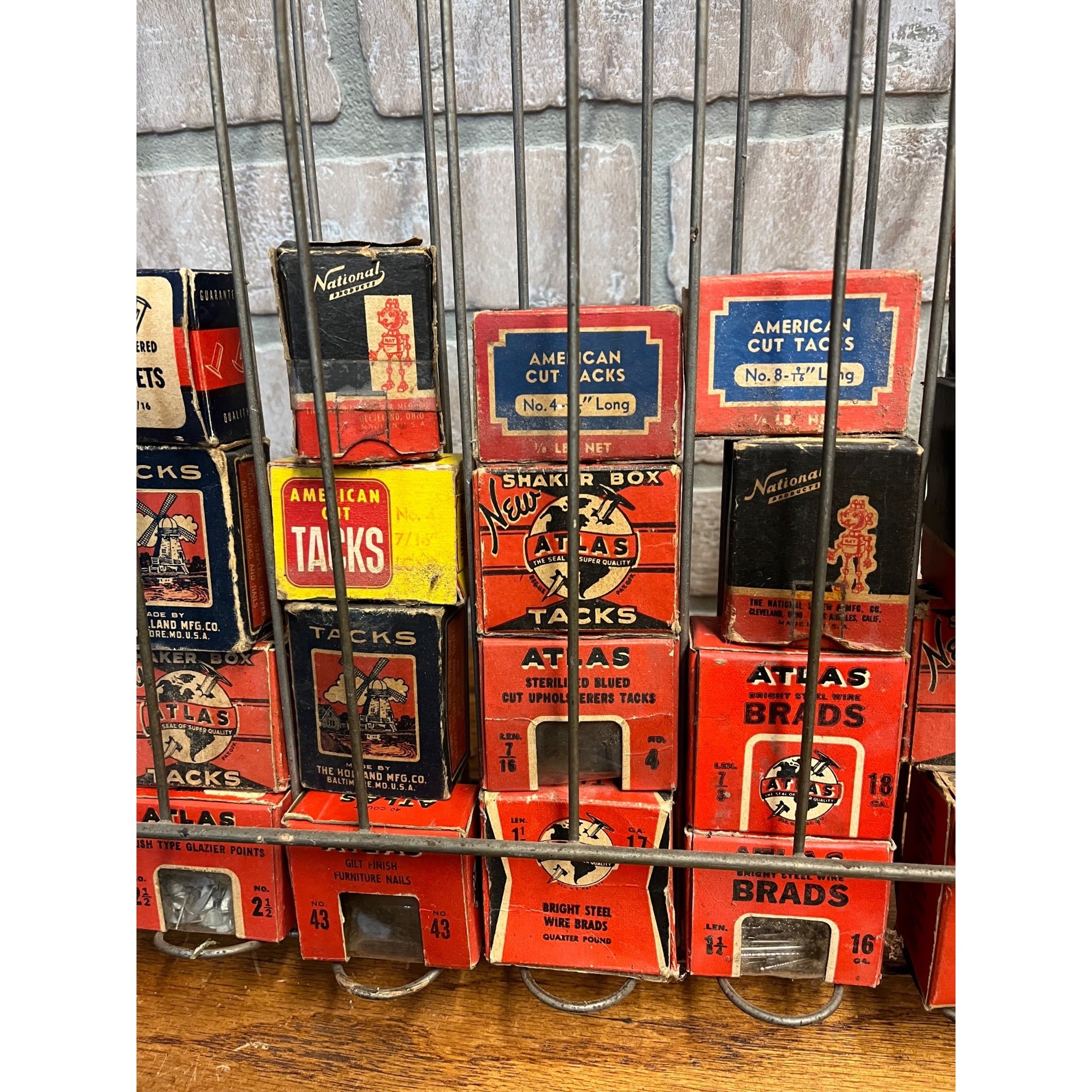 Vintage Atlas Tacks Hardware Store Display + Boxes Advertising Display Rack Sign