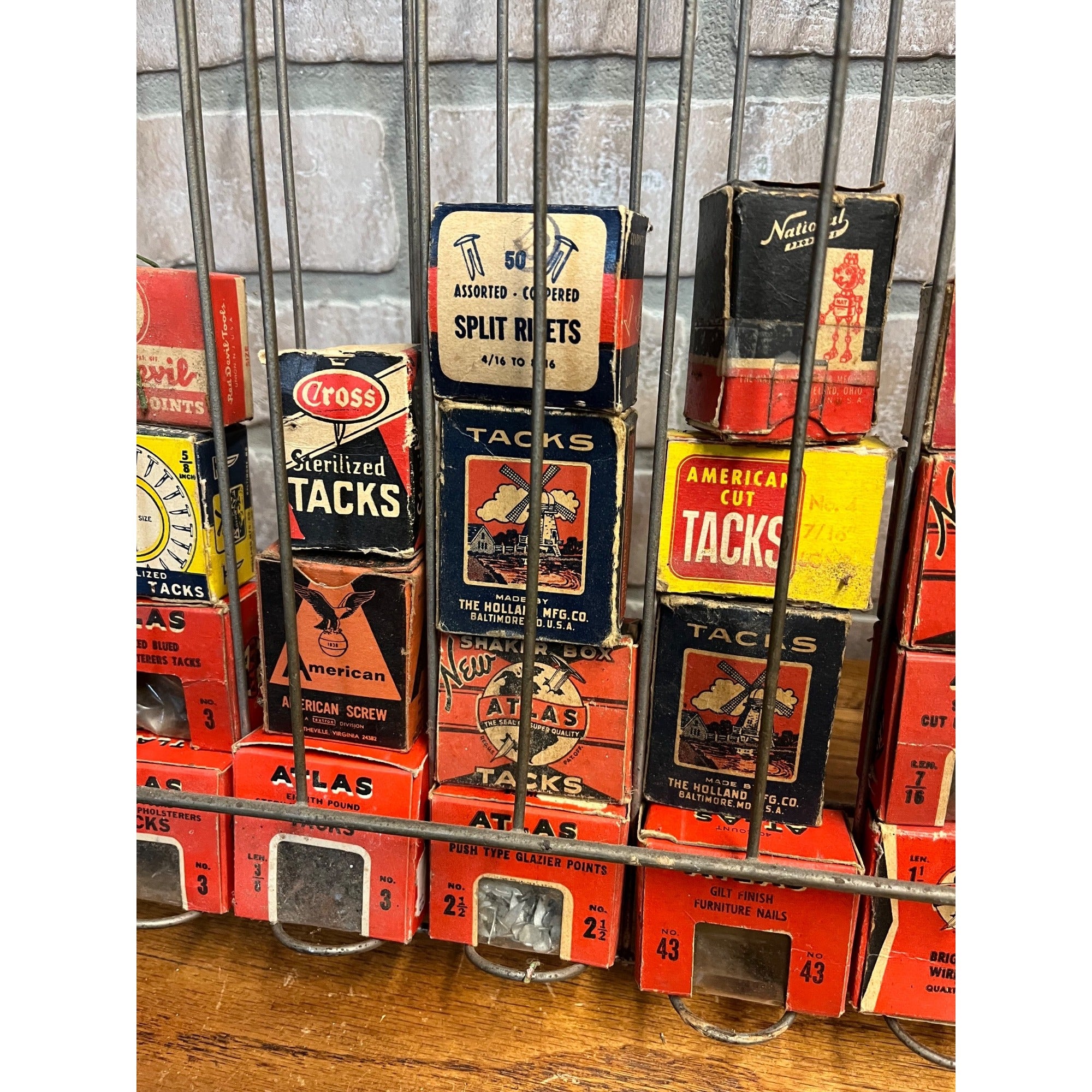 Vintage Atlas Tacks Hardware Store Display + Boxes Advertising Display Rack Sign
