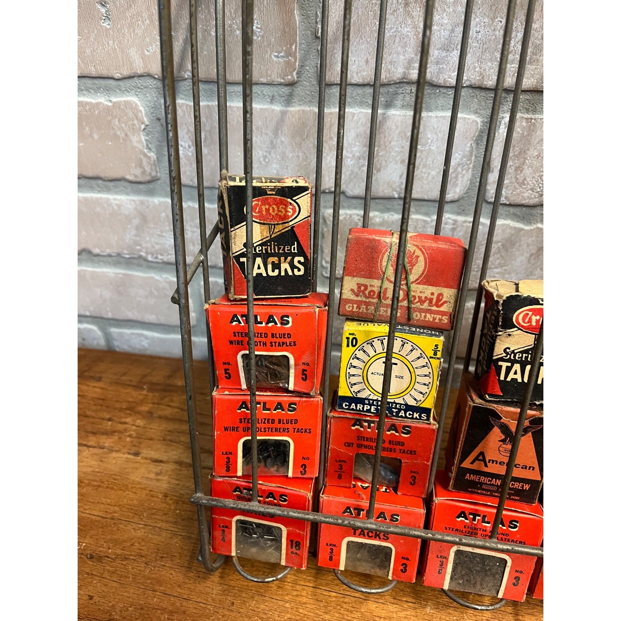 Vintage Atlas Tacks Hardware Store Display + Boxes Advertising Display Rack Sign