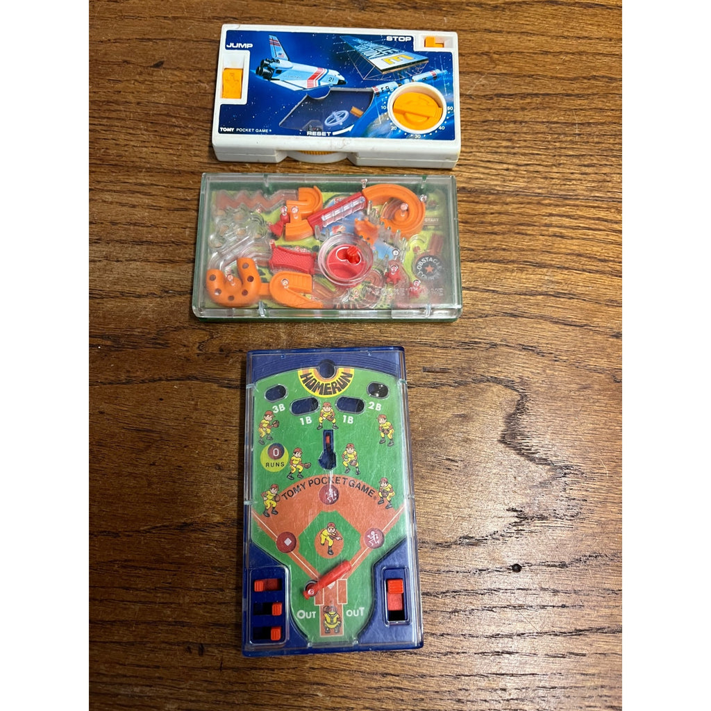 Vintage 1970s-80s Tomy Pocket Games Puzzles Baseball Space Obstacle Course Lot 3