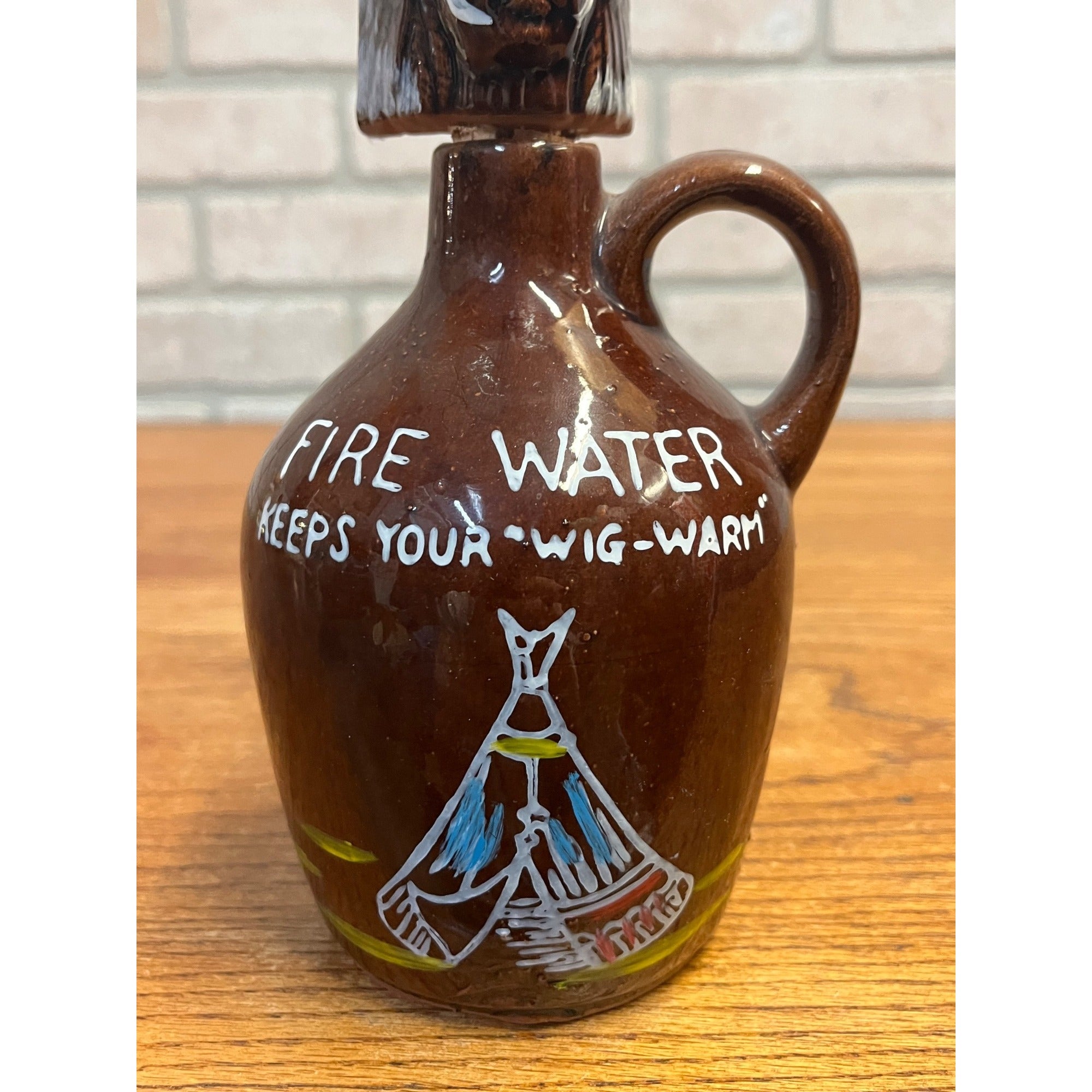 Vintage Fire Water Native American Indian Souvenir Mid-Century Decanter Bottle Ceramic Pottery