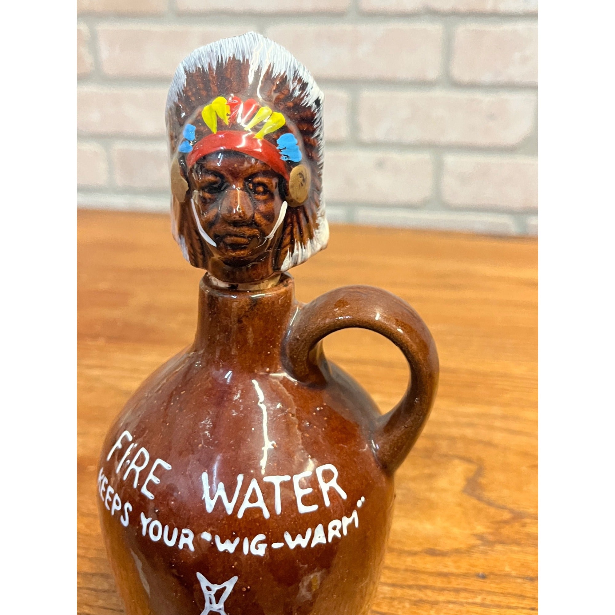 Vintage Fire Water Native American Indian Souvenir Mid-Century Decanter Bottle Ceramic Pottery