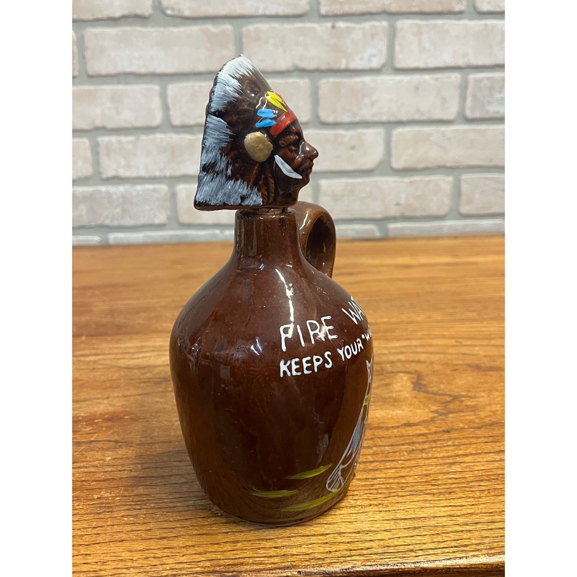 Vintage Fire Water Native American Indian Souvenir Mid-Century Decanter Bottle Ceramic Pottery