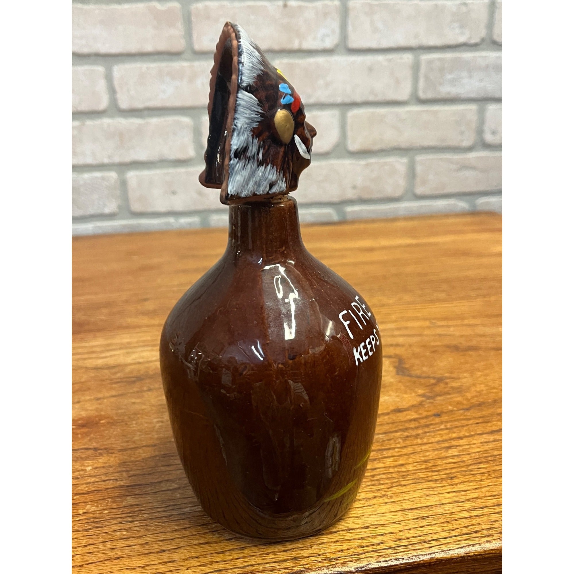 Vintage Fire Water Native American Indian Souvenir Mid-Century Decanter Bottle Ceramic Pottery