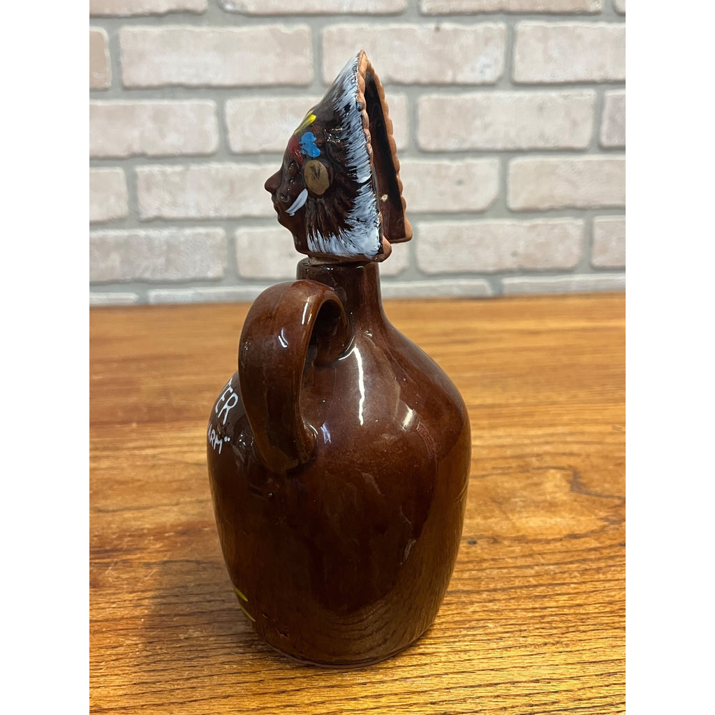 Vintage Fire Water Native American Indian Souvenir Mid-Century Decanter Bottle Ceramic Pottery