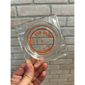 Vintage City View Dairy Oshkosh Wisconsin Glass Advertising Ashtray WI Wis
