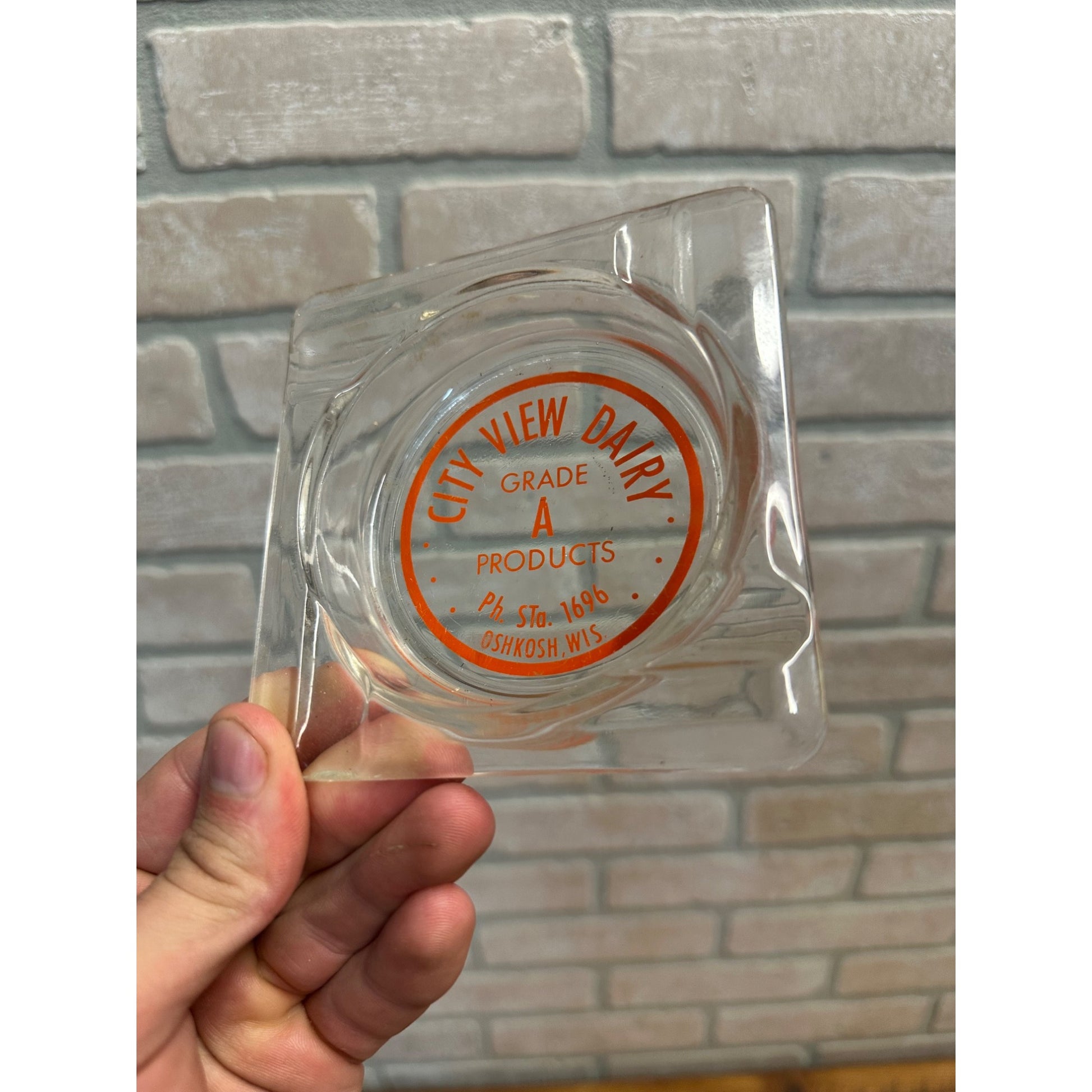 Vintage City View Dairy Oshkosh Wisconsin Glass Advertising Ashtray WI Wis