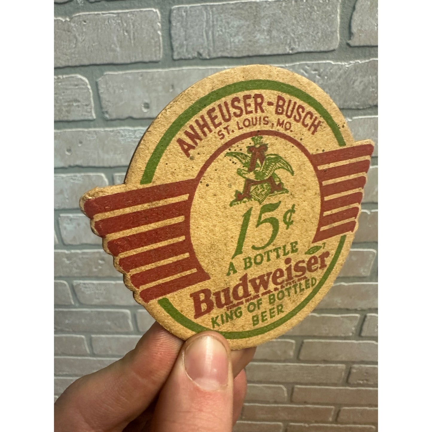 Vintage 1930's Anheuser-Busch Budweiser Beer Coaster 15 Cents a Bottle