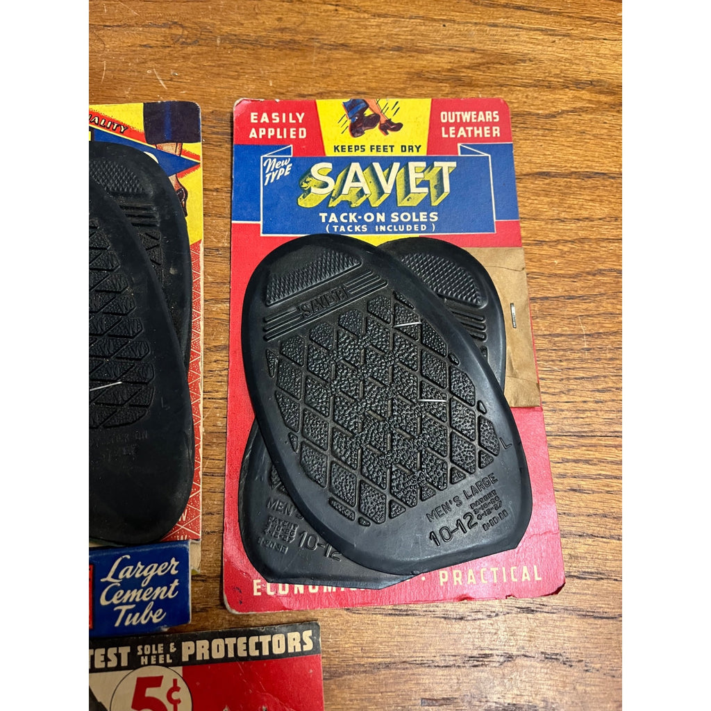 Vintage Savet Tack-On Rubber Shoe Soles Woolworth Metal Hi-Test Cobbler NOS NEW