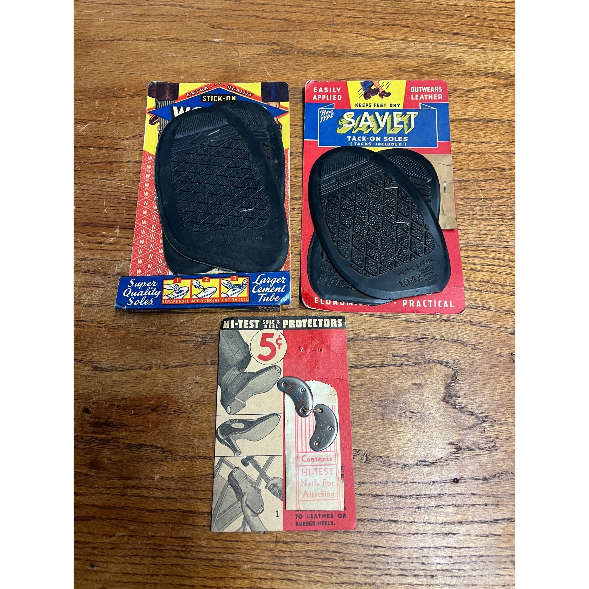 Vintage Savet Tack-On Rubber Shoe Soles Woolworth Metal Hi-Test Cobbler NOS NEW