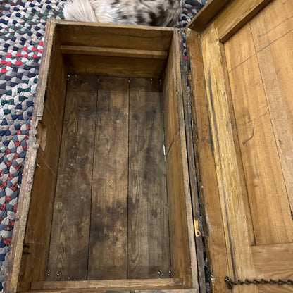 Antique Wooden Primitive Carpenters Trunk Chest Storage Coffee Table