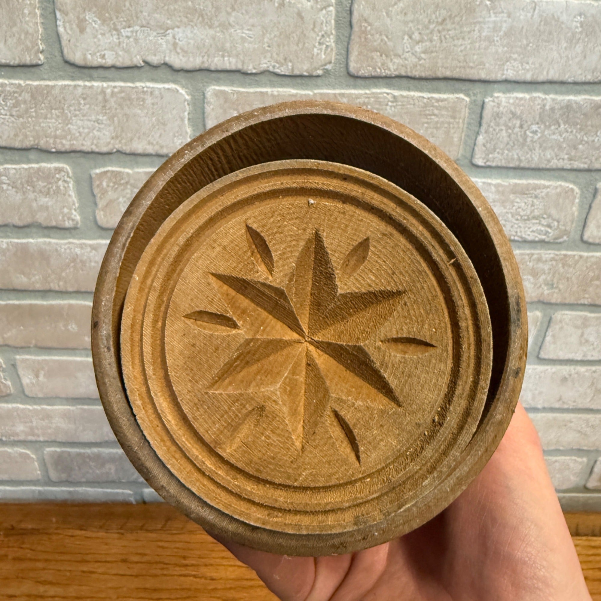 Antique Primitive 19th c. Butter Mold Press Star Pattern Farmhouse