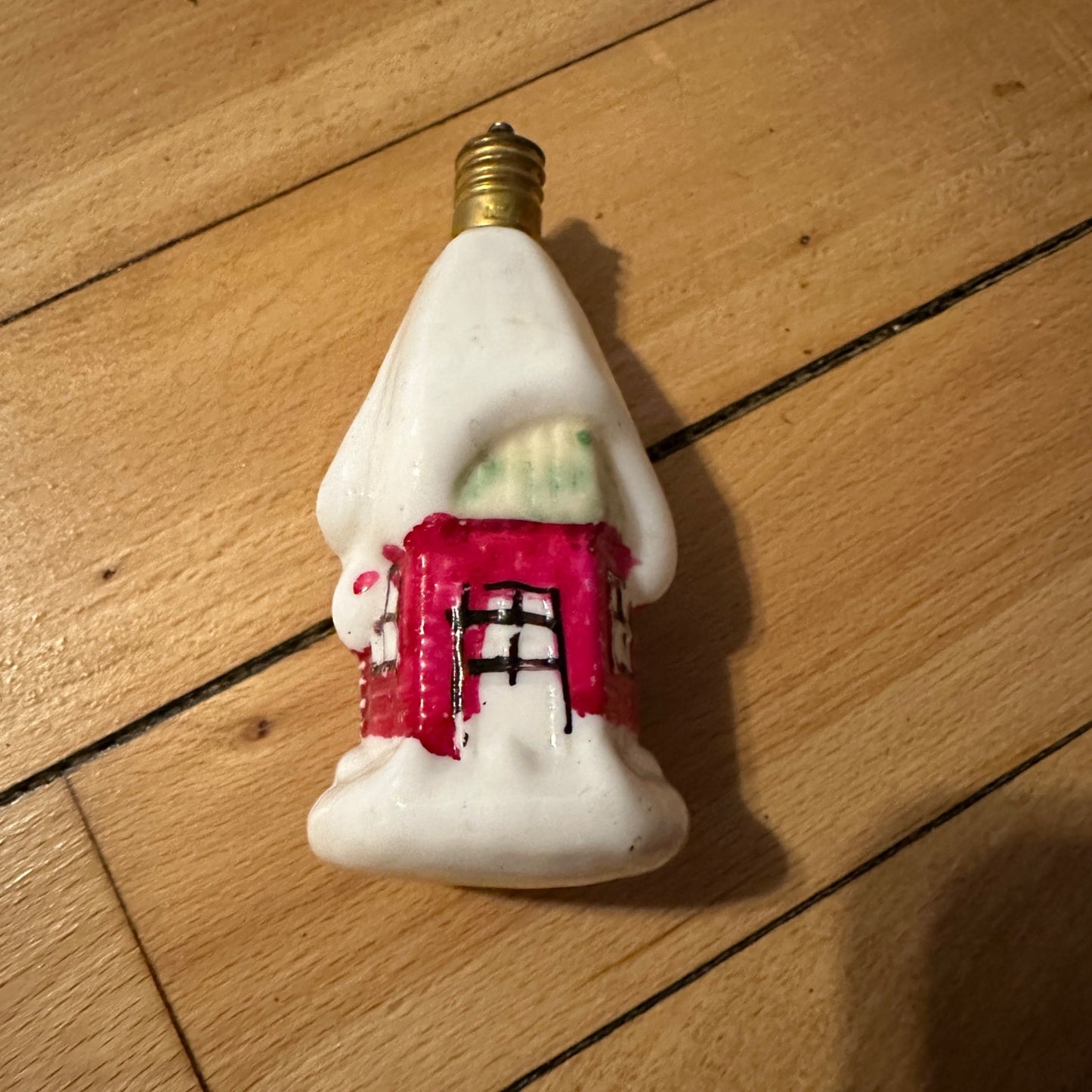 Vintage Snow Covered House Home Christmas Figural Glass Light Bulb