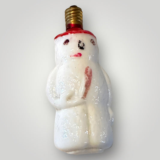 Vintage Christmas Figural Snowman Milk Glass Light Bulb