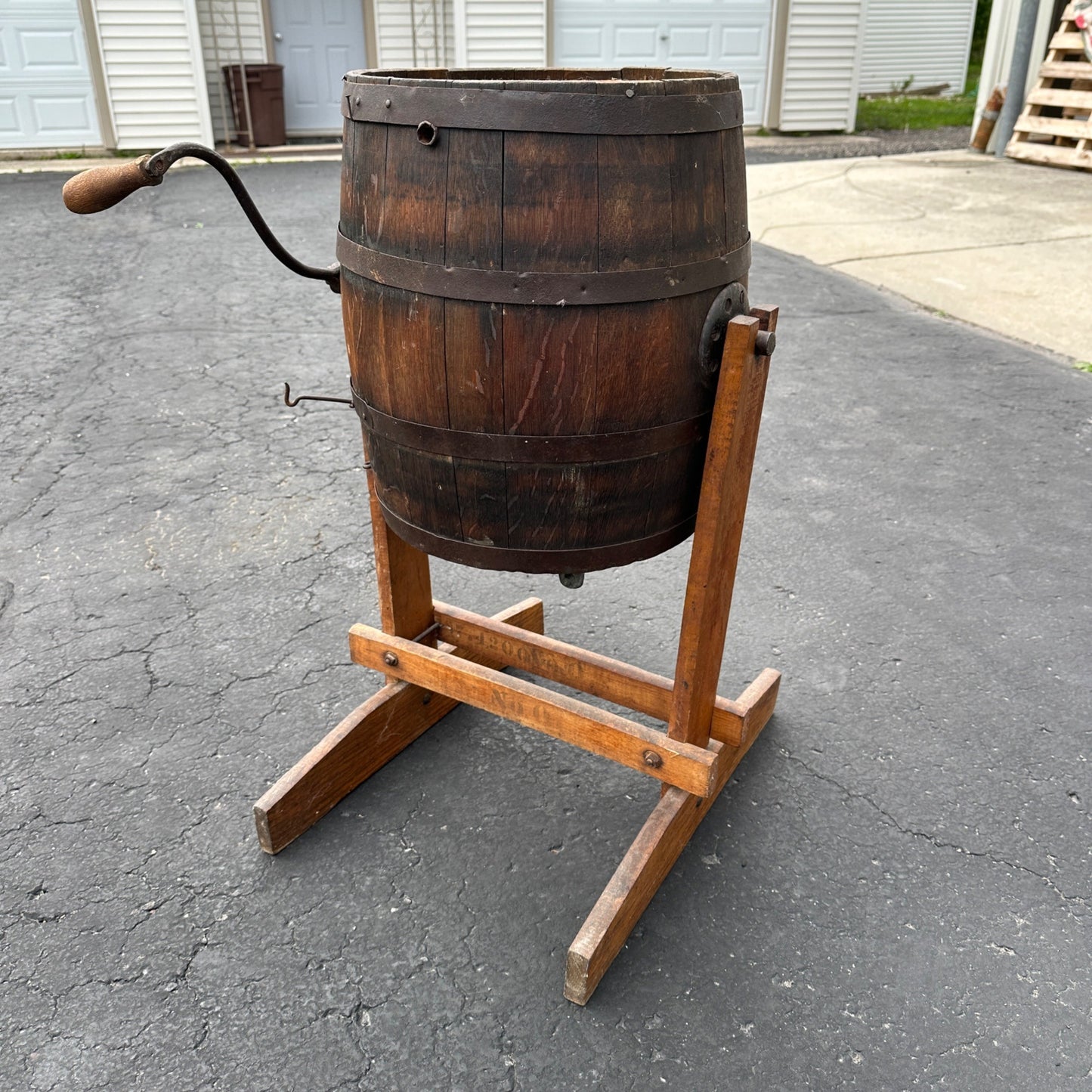 Antique Wooden Butter Churn on Stand No 0. Primitive Dairy Rustic Decor