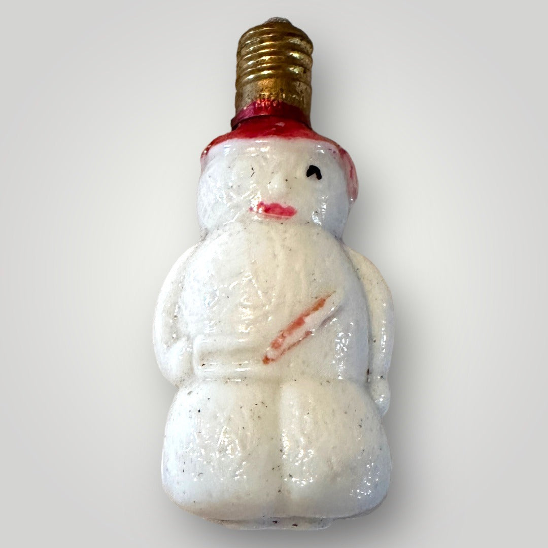 Vintage Christmas Figural Snowman Milk Glass Light Bulb WORKS