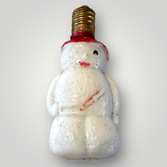 Vintage Christmas Figural Snowman Milk Glass Light Bulb WORKS