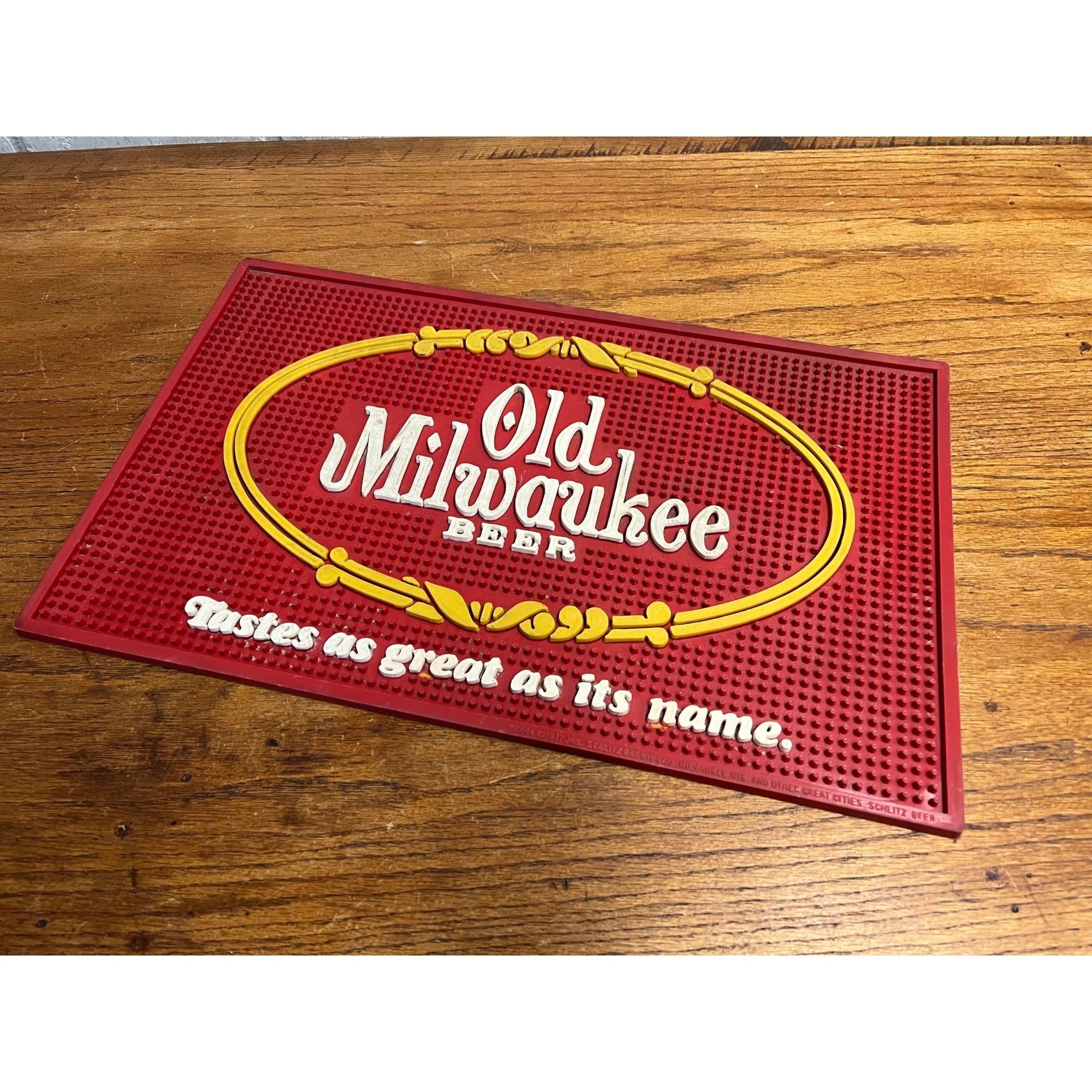 Vintage 1977 Old Milwaukee Beer Bar Mat Rubber Schlitz Brewing Co